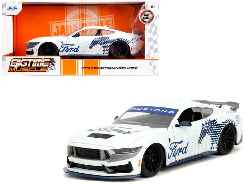 2024 Ford Mustang Dark Horse White With "Mustang Horse Graphics" "Bigtime Muscle" Series 1/24 Diecast Model Car By Jada 1