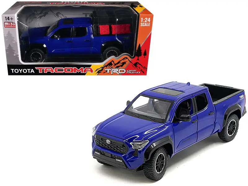2024 Toyota Tacoma Trd Off-Road Edition Pickup Truck Blue Metallic With Bed Camper 1/24 Diecast Model Car 1