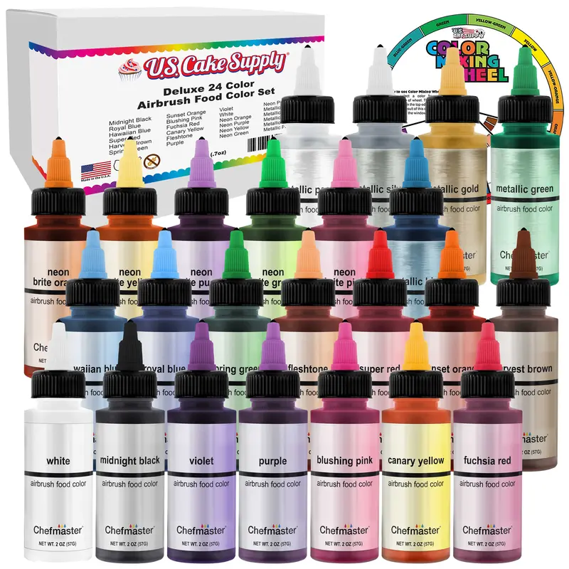 24 Color Deluxe Airbrush Cake Color Kit, 2 Oz. Bottles 1