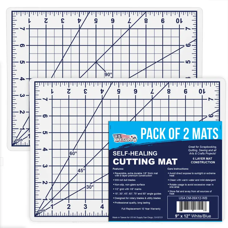 9" X 12" Self-Healing Cutting Mat 5-Ply (2 Pack) - Double-Sided White/Blue Craft Mat, Non-Slip Cutting Mats For Crafts, Sewing, Quilting, Scrapbooking 1