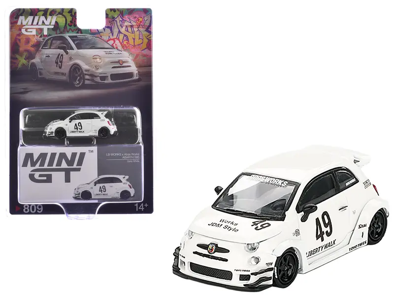 Abarth 595 #49 "Lb-Works X Abas Works" Gara White Limited Edition 1/64 Diecast Model Car By Mini Gt 1