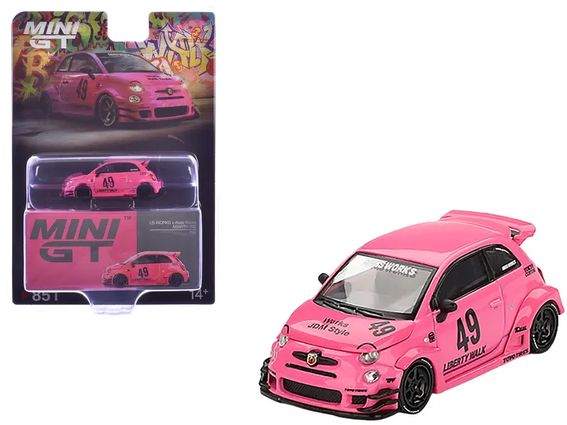Abarth 595 #49 "Lb-Works X Abas Works" Pink Limited Edition 1/64 Diecast Model Car By Mini Gt 1