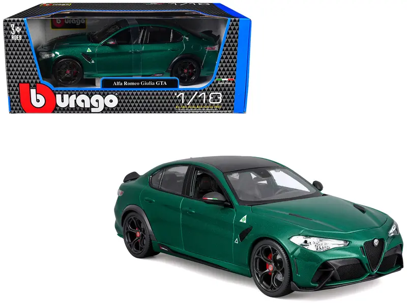 Alfa Romeo Giulia Gta Green Metallic With Carbon Top 1/18 Diecast Model Car By Bburago 1