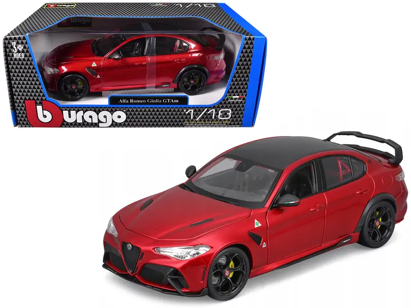 Alfa Romeo Giulia Gtam Red Metallic With Carbon Top 1/18 Diecast Model Car By Bburago 1