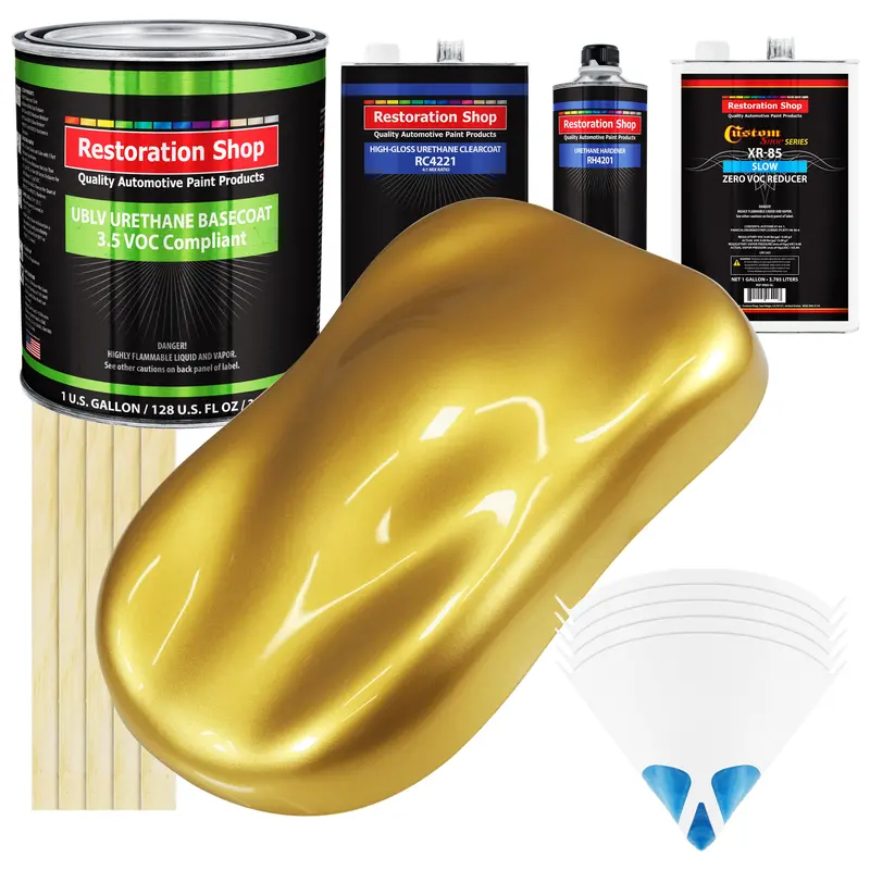Anniversary Gold Metallic - Low Voc Urethane Basecoat With Clearcoat Auto Paint (Complete Slow Gallon Paint Kit) Professional Gloss Automotive Coating 1