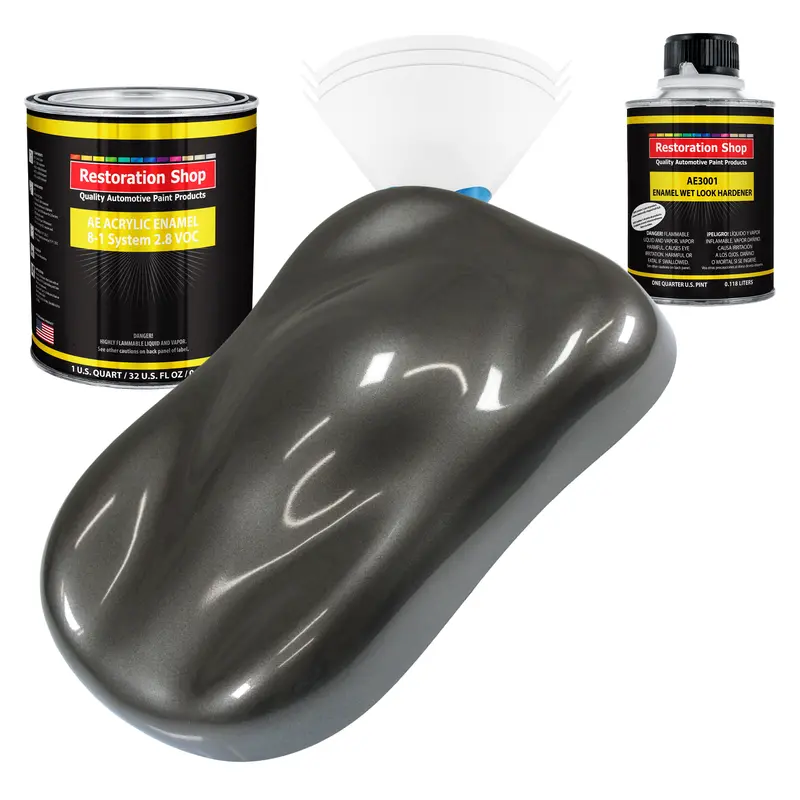 Anthracite Gray Metallic Acrylic Enamel Auto Paint - Complete Quart Paint Kit - Pro Single Stage Automotive Car Truck Coating, 8:1 Mix Ratio 2.8 Voc 1