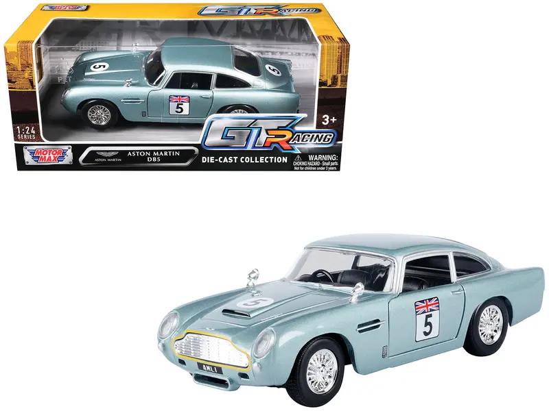 Aston Martin Db5 Rhd (Right Hand Drive) #5 Light Blue Metallic "Gt Racing" Series 1/24 Diecast Model Car By Motormax 1