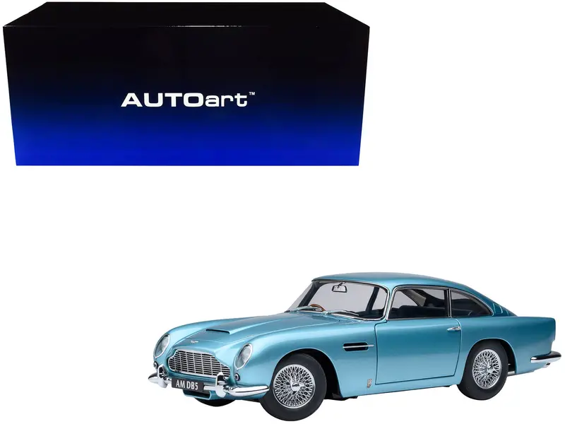Aston Martin Db5 Rhd (Right Hand Drive) Caribbean Pearl Blue Metallic 1/18 Model Car By Autoart 1