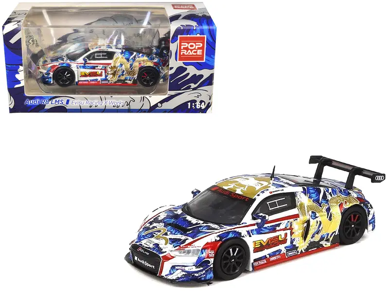 Audi R8 Lms "Evisu Racing X Works" White With Graphics 1/64 Diecast Model Car By Pop Race 1