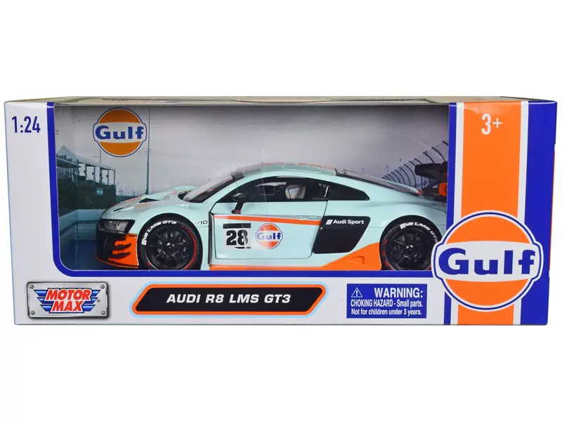 Audi R8 Lms Gt3 #28 Light Blue With Orange Stripes "Gulf Oil" "Gulf Die-Cast Collection" 1/24 Diecast Model Car By Motormax 1