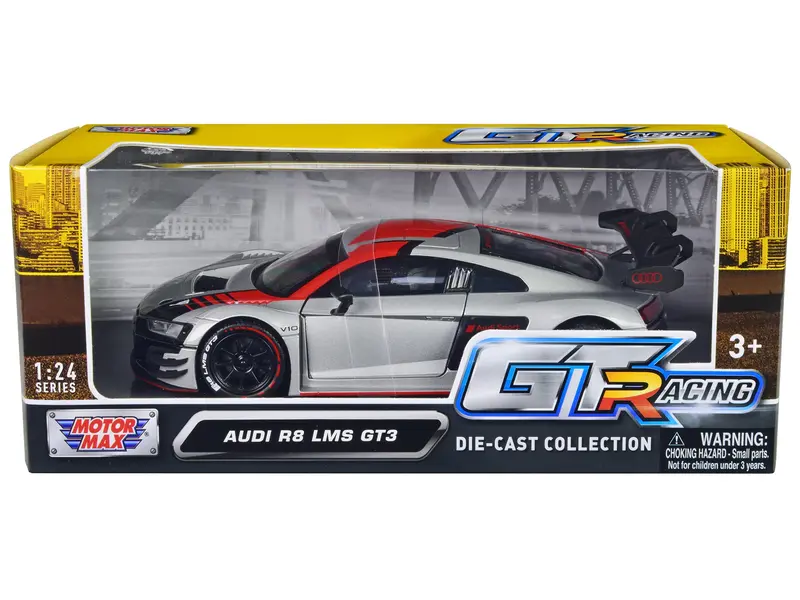 Audi R8 Lms Gt3 Silver Metallic With Graphics "Gt Racing" Series 1/24 Diecast Model Car By Motormax 1