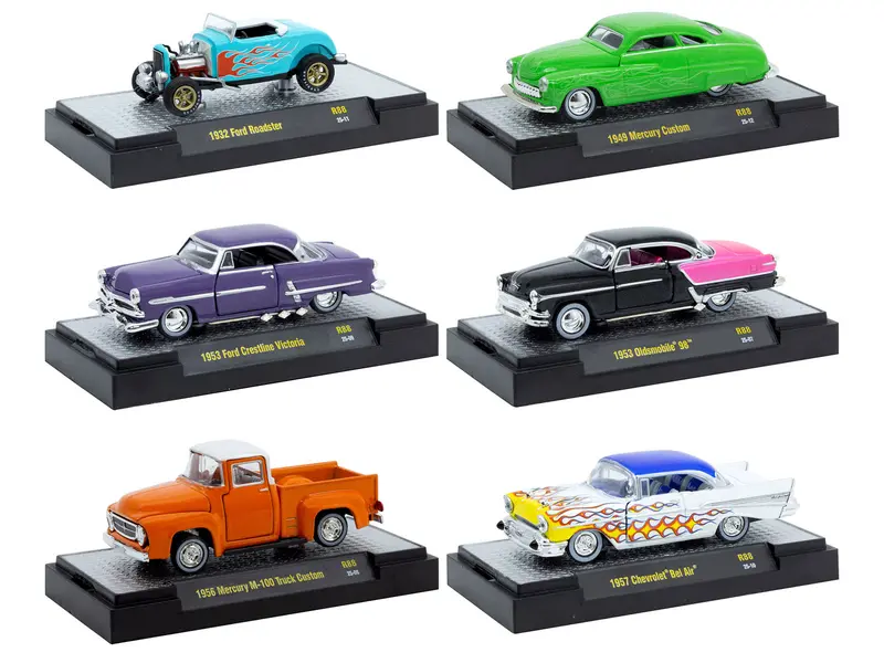 "Auto Meets" Set Of 6 Cars In Display Cases Release 88 Limited Edition 1/64 Diecast Model Cars By M2 Machines 1