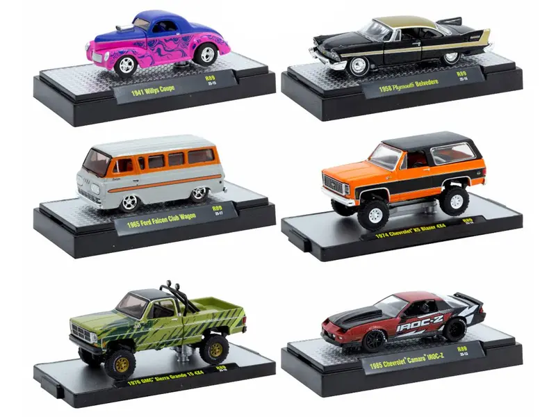 "Auto Meets" Set Of 6 Cars In Display Cases Release 89 Limited Edition 1/64 Diecast Model Cars By M2 Machines 1