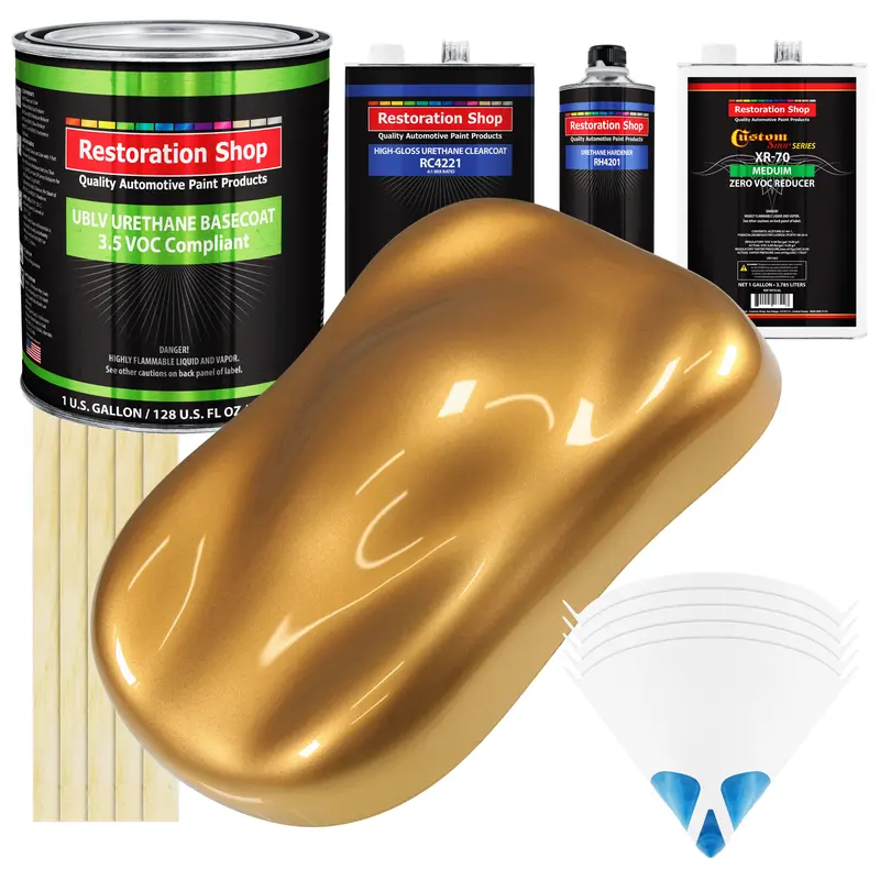 Autumn Gold Metallic - Low Voc Urethane Basecoat With Clearcoat Auto Paint - Complete Medium Gallon Paint Kit - Professional Gloss Automotive Coating 1