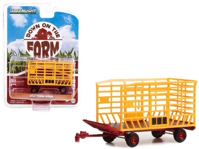 Bale Throw Wagon Yellow And Red "Down On The Farm" Series 7 1/64 Diecast Model By Greenlight 1