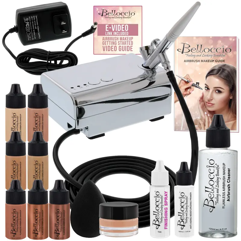 Belloccio Professional Beauty Airbrush Cosmetic Makeup System With 4 Medium Shades Of Foundation In 1/4 Oz Bottles 1
