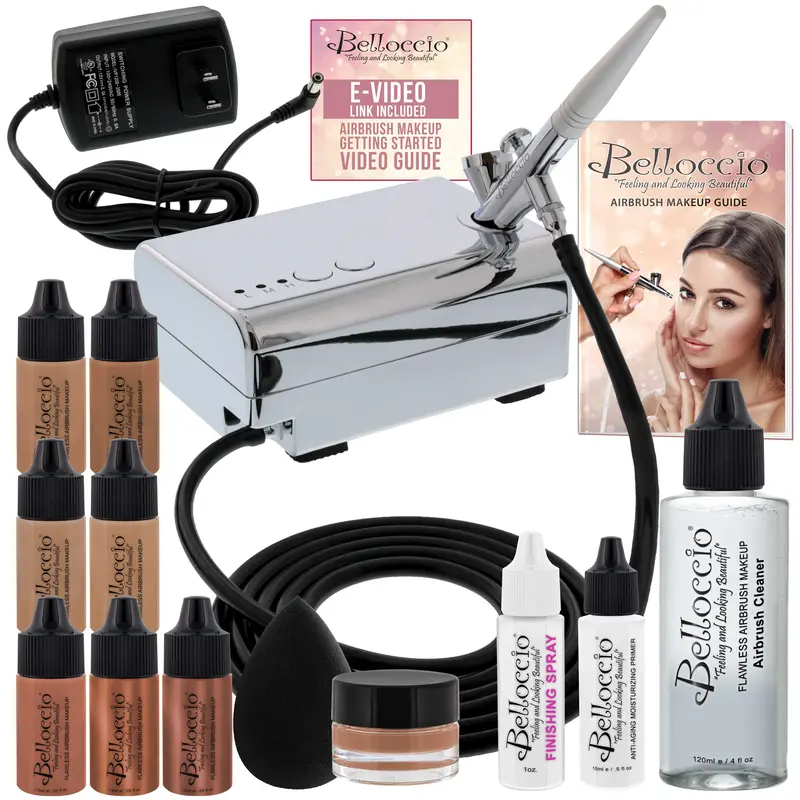 Belloccio Professional Beauty Airbrush Cosmetic Makeup System With 4 Tan Shades Of Foundation In 1/4 Oz Bottles 1
