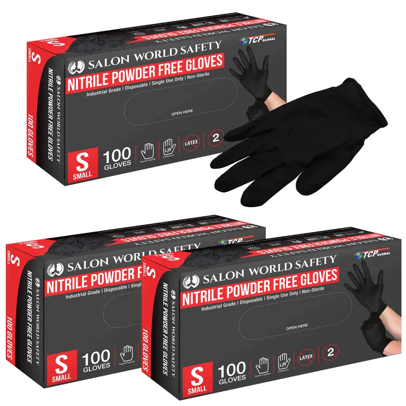 Black Nitrile Disposable Gloves, 3 Boxes Of 100 - Small, 4.0 Mil Thick - Latex And Powder Free, Textured Tips, Food Safe, Extra-Strong Protection 1