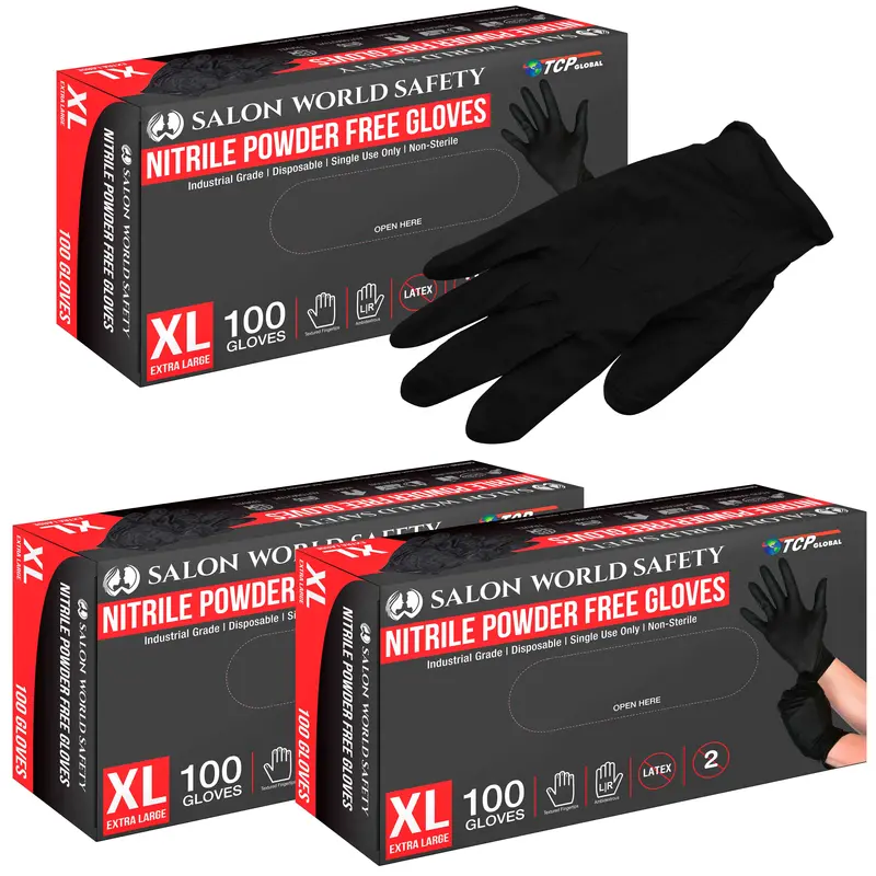 Black Nitrile Disposable Gloves, 3 Boxes Of 100 - X-Large, 4 Mil Thick - Latex And Powder Free, Textured Tips, Food Safe, Extra-Strong Protection 1