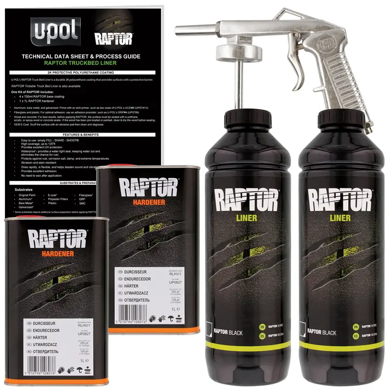 Black - U-Pol Urethane Spray-On Truck Bed Liner Kit With Included Spray Gun, 2 Quarts 1