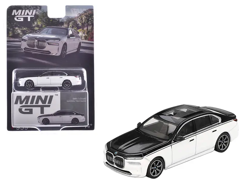 Bmw I7 Xdrive60 Dravit Alpine White And Black Sapphire Limited Edition 1/64 Diecast Model Car By Mini Gt 1