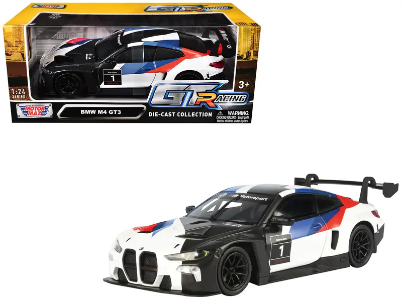 Bmw M4 Gt3 #1 White With Black Blue And Red Graphics "Gt Racing" Series 1/24 Diecast Model Car By Motormax 1