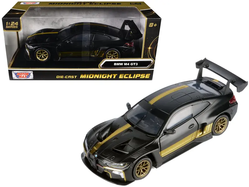 Bmw M4 Gt3 Matt Black With Gold Stripes "Midnight Eclipse" Series 1/24 Diecast Model Car By Motormax 1