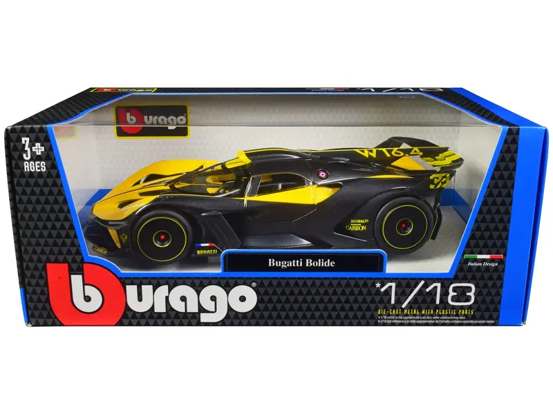 Bugatti Bolide Yellow And Carbon Gray 1/18 Diecast Model Car By Bburago 1