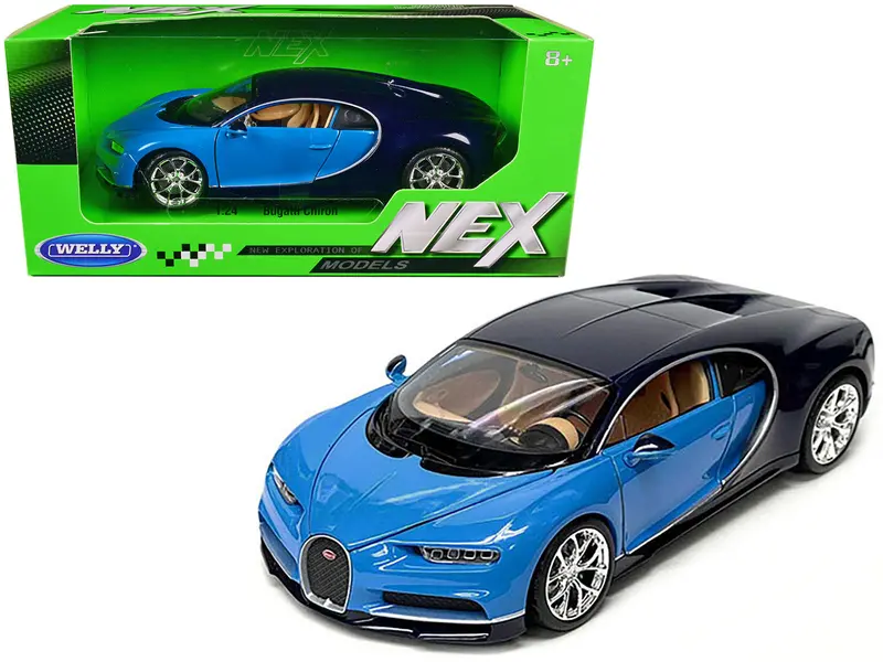Bugatti Chiron Blue And Dark Blue Two-Tone "Nex Models" Series 1/24 Diecast Model Car By Welly 1