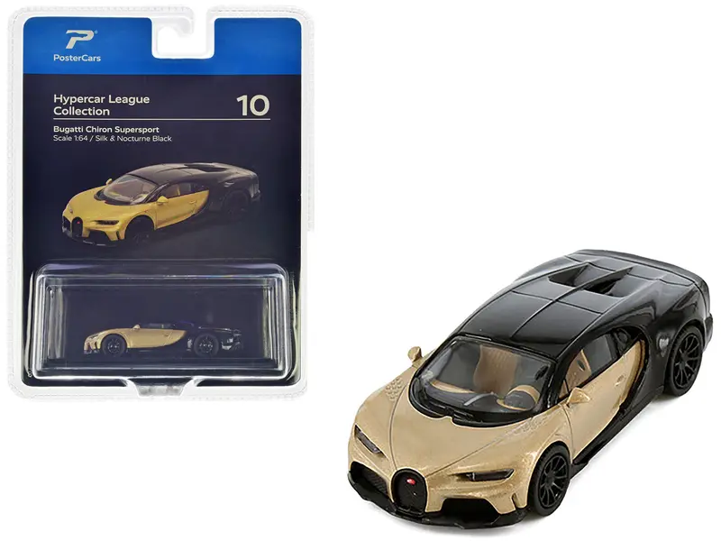 Bugatti Chiron Supersport Silk Gold Metallic And Nocturne Black "Hypercar League Collection" 1/64 Diecast Model Car By Postercars 1