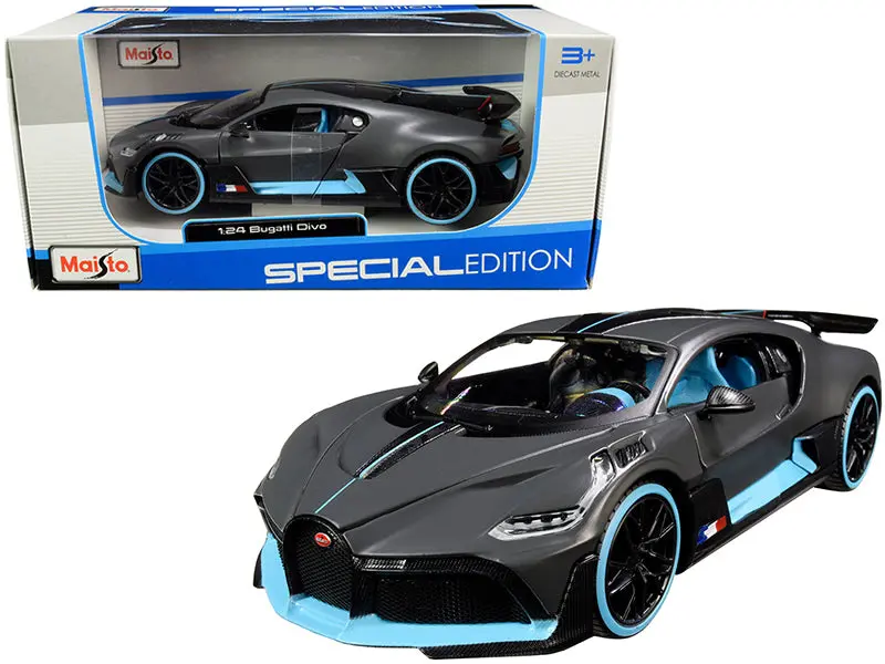 Bugatti Divo Satin Charcoal Gray With Carbon And Blue Accents "Special Edition" 1/24 Diecast Model Car By Maisto 1