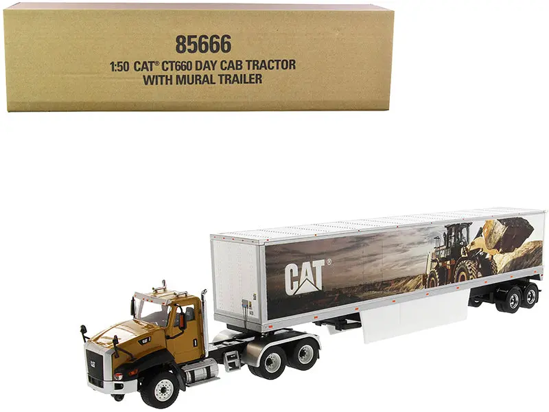 Cat Caterpillar Ct660 Day Cab With Caterpillar Mural Dry Van Trailer "Transport Series" 1/50 Diecast Model By Diecast Masters 1