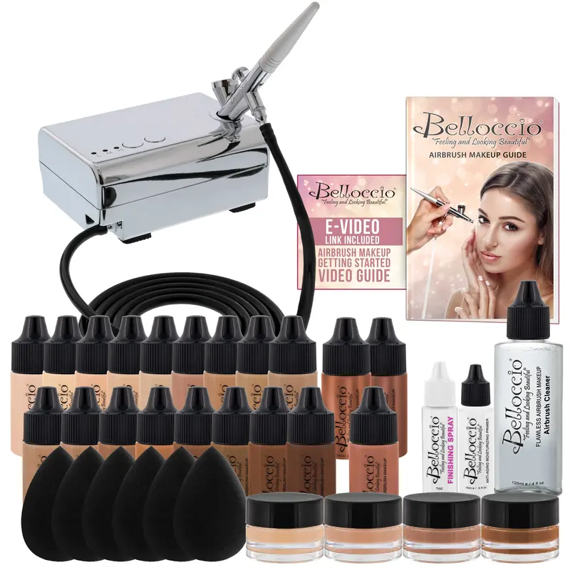 Complete Professional Belloccio Airbrush Cosmetic Makeup System With A Master Set Of All 17 Foundation Color Shades In 1/4 Oz Bottles 1