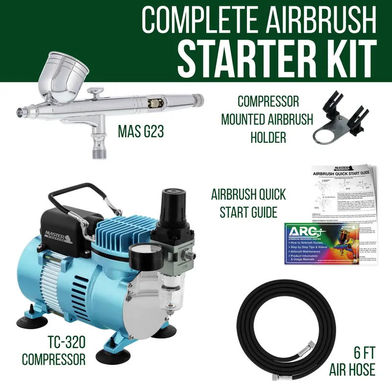 Cool Runner Ii Dual Fan Air Compressor System Kit With A G23 Gravity Feed Dual-Action Airbrush Set With 0.3 Mm Tip - Hose, Holder, How-To Guide 2