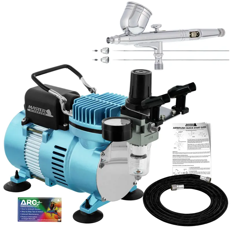 Cool Runner Ii Dual Fan Air Compressor System Kit With A G233 Gravity Feed Dual-Action Airbrush, 0.2, 0.3, 0.5 Mm Tips - Hose, Holder, How-To Guide 1