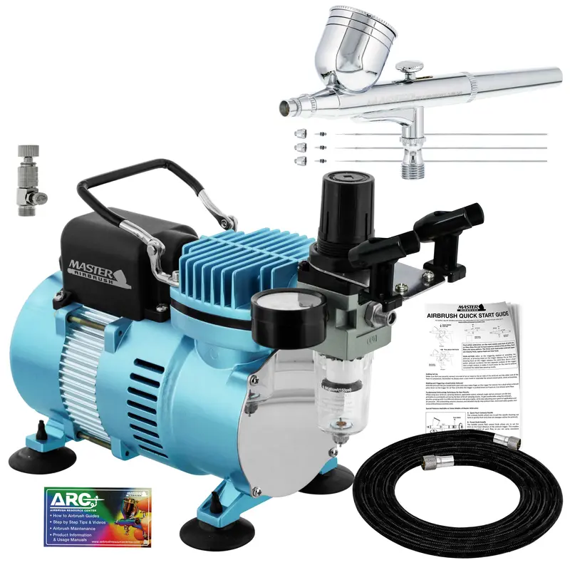 Cool Runner Ii Dual Fan Air Compressor System Kit With A Pro Set G222 Gravity Airbrush Kit With 3 Tips 0.2, 0.3 & 0.5 Mm - Hose, Holder, How-To Guide 1
