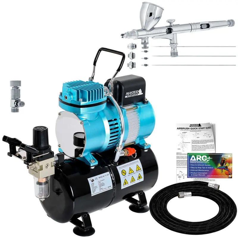 Cool Runner Ii Dual Fan Air Storage Tank Compressor System With G444 Fine Detail Control Gravity Feed Dual-Action Airbrush With 0.2, 0.3, 0.5Mm Tips 1