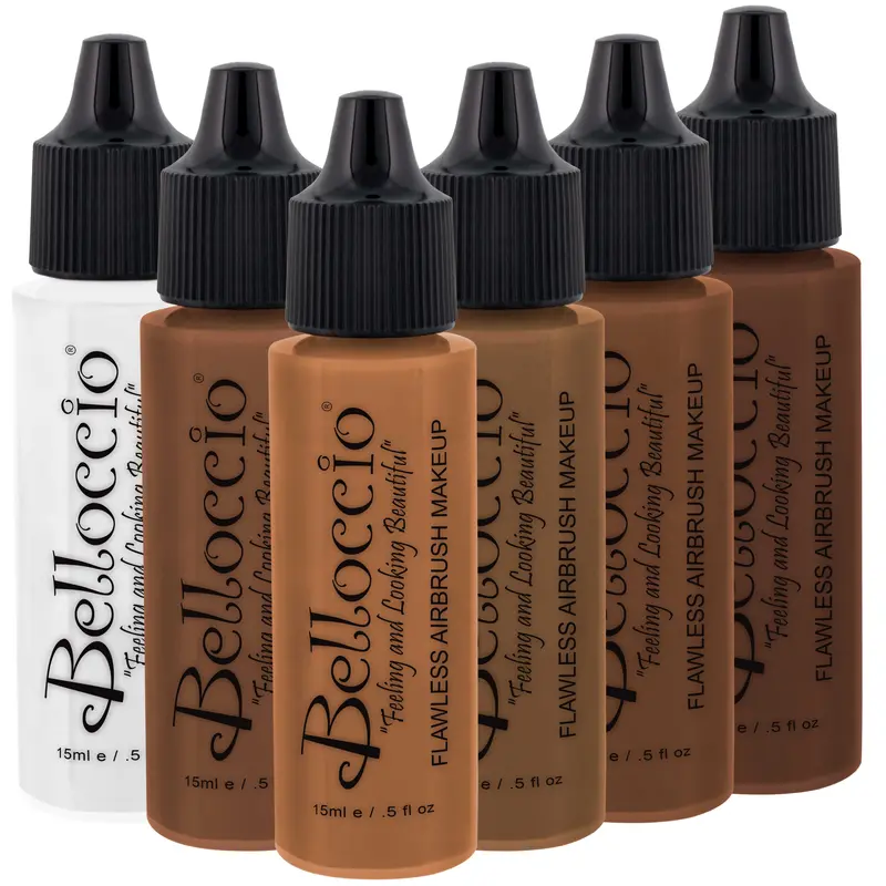 Dark Color Shade Foundation Set Of Belloccio's Professional Cosmetic Airbrush Makeup In 1/2 Oz Bottles 1