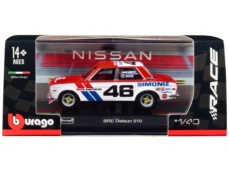 Datsun 510 #46 John Morton Red And White "Bre (Brock Racing Enterprises)" "Race" Series 1/43 Diecast Model Car By Bburago 1