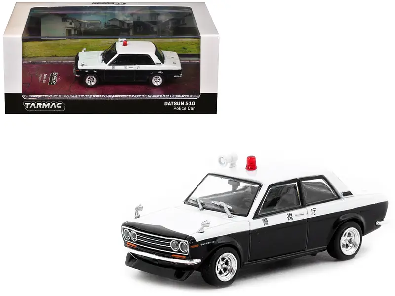 Datsun 510 "Japanese Police" Black And White "Road64" Series 1/64 Diecast Model Car By Tarmac Works 1