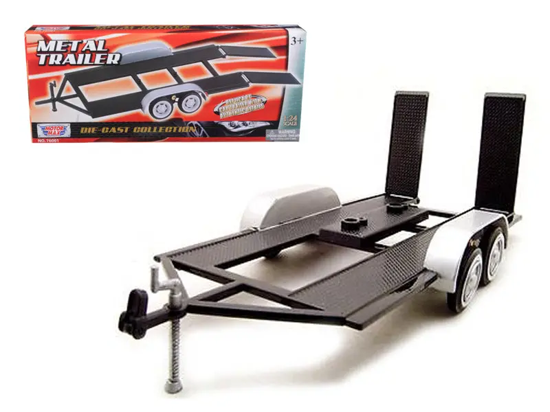 Diecast Tandem Car Trailer Black For 1/24 Scale Models By Motormax 1