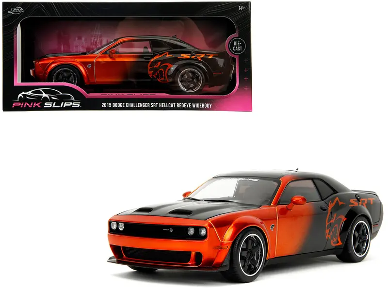 Dodge Challenger Srt Hellcat Orange Metallic And Black "Pink Slips" Series 1/18 Diecast Model Car By Jada 1