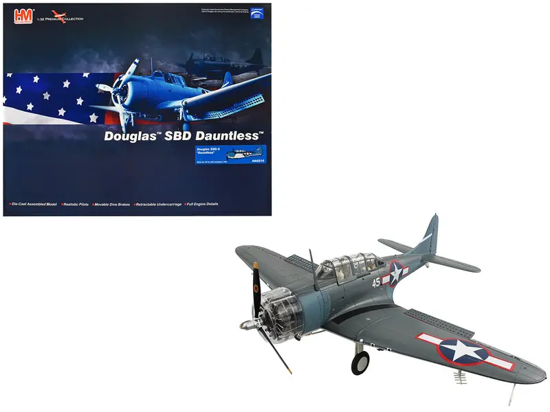 Douglas Sbd-5 Dauntless Bomber Aircraft "Vb-16 Uss Lexington" (1943) United States Navy "Premium Collection" 1/32 Diecast Model By Hobby Master 1