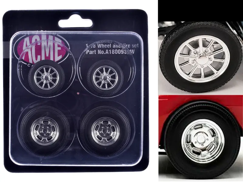 "Drag" Wheel And Tire Set Of 4 Pieces From 1961 Chevrolet Corvette Gasser For 1/18 Scale Models By Acme 1