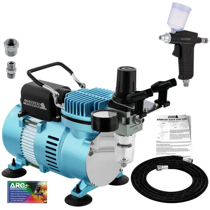 Dual-Action Trigger Style Gravity Airbush With Cool Runner Ii Dual Fan Air Compressor System And Hose 1