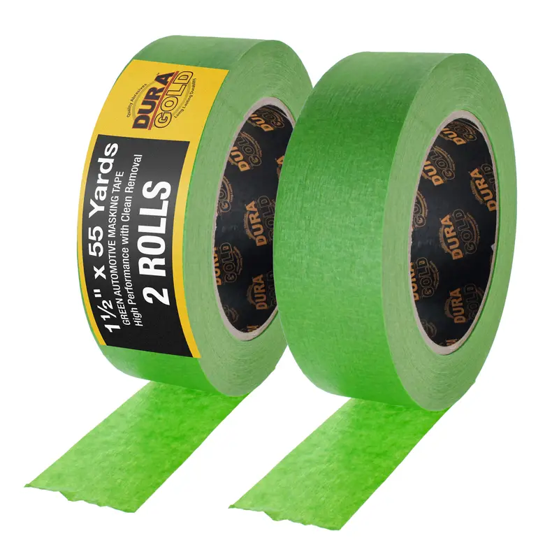 Dura-Gold Green Automotive Masking Tape 1-1/2 Inch (1.41 Inch X 55 Yards), 2 Rolls - Premium High-Performance, Heat Resistant - Auto Refinish Painting, Car Detailing, Autobody Industrial Painters Tape 1