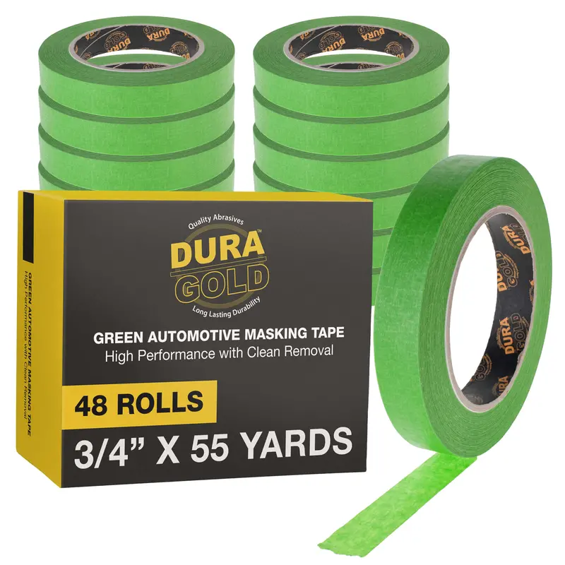 Dura-Gold Green Automotive Masking Tape 3/4 Inch (0.7 Inch X 55 Yards), Case Of 48 Rolls - Premium High-Performance, Heat Resistant - Auto Refinish Painting, Car Detailing, Autobody, Painters Tape 1