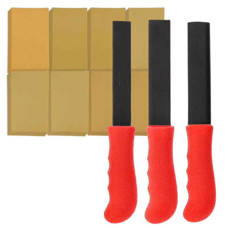 Dura-Gold Set Of 3 Contour Hand Sanding File Block Sticks With 40 Sheet Hook & Loop Sandpaper Kit - 3 Different Convex Radius Profile Shapes, Teardrop 1