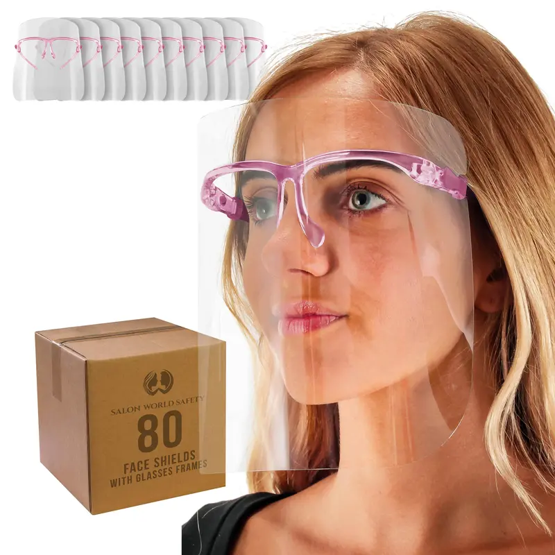 Face Shields With Pink Glasses Frames (20 Packs Of 4) - Ultra Clear Protective Full Face Shields To Protect Eyes, Nose, Mouth - Anti-Fog Pet Plastic 1