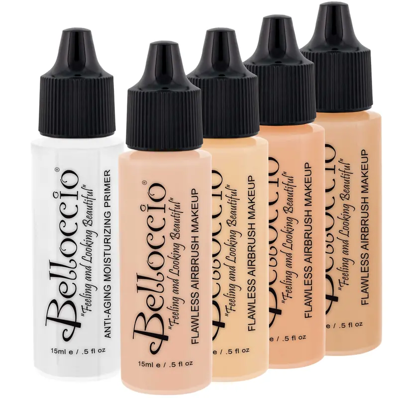 Fair Color Shade Foundation Set Of Belloccio's Professional Cosmetic Airbrush Makeup In 1/2 Oz Bottles 1